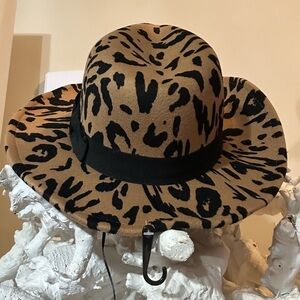 Leopard Print Wide Brim Hat